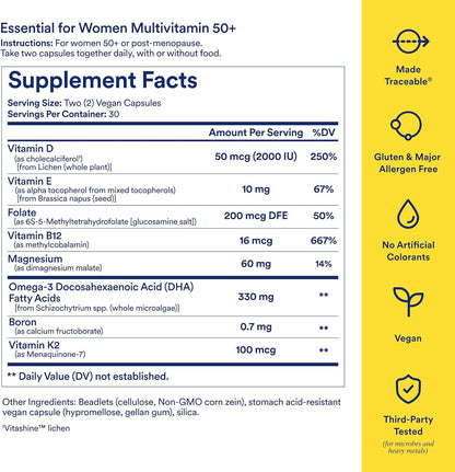 Ritual Women’s 50+ Daily Multivitamin - Key Essential Vitamins and Minerals to Support Menopause, Energy, Heart, Bone, Brain Health* - Including Folate, DHA - Vegan - Mint - 60 Capsules - 30 Servings