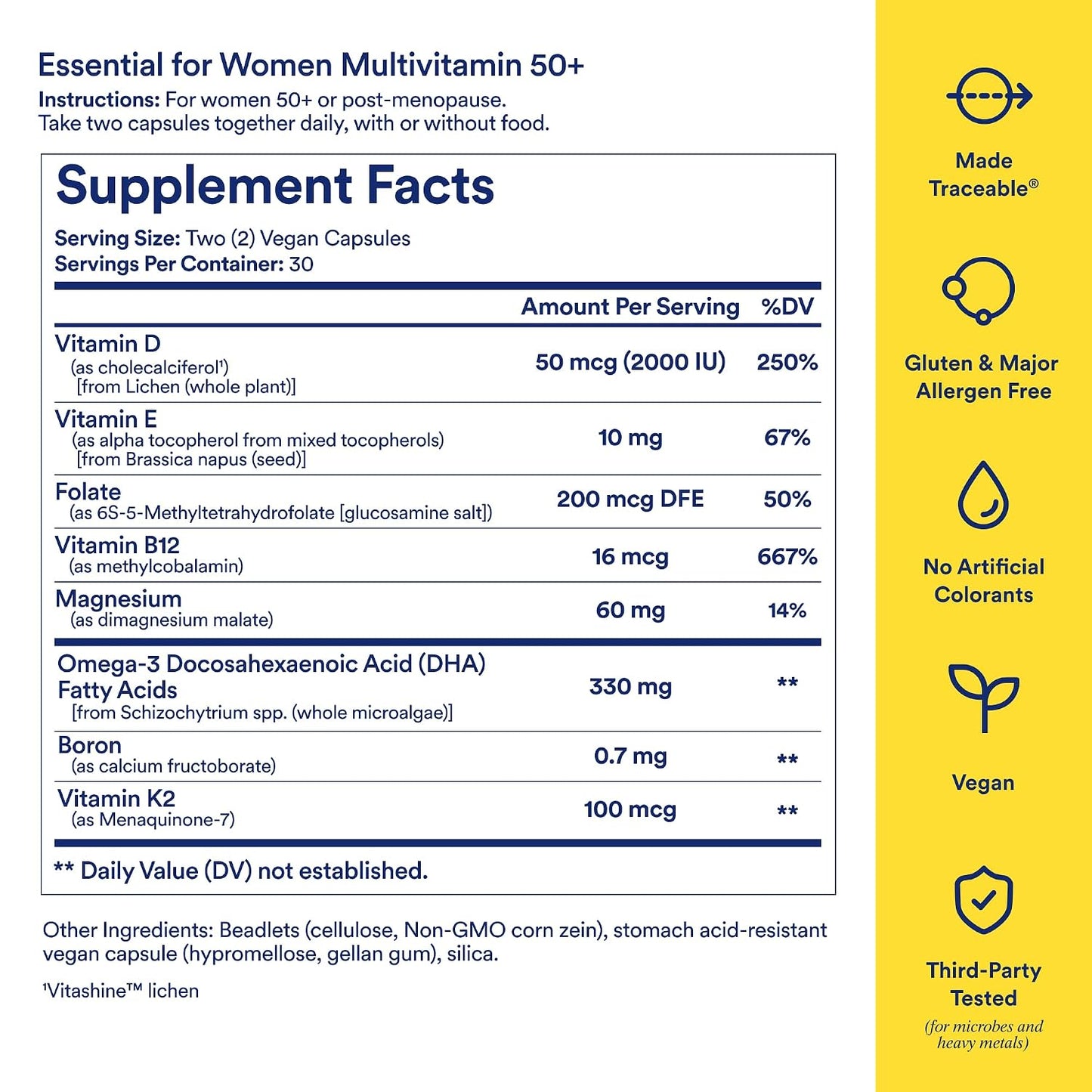 Ritual Hyaluronic Acid and Women's 50+ Multivitamin - HyaCera Helps Reduce Wrinkles, Fine Lines, and Improves Skin Smoothness* - Key Essential Vitamins to Support Menopause - Vegan - 30 Servings