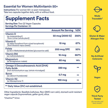Ritual Hyaluronic Acid and Women's 50+ Multivitamin - HyaCera Helps Reduce Wrinkles, Fine Lines, and Improves Skin Smoothness* - Key Essential Vitamins to Support Menopause - Vegan - 30 Servings
