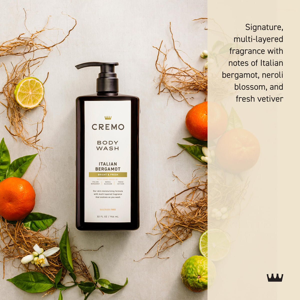 Cremo Body Wash for Men, Italian Bergamot, 32 Fl Oz Cremo