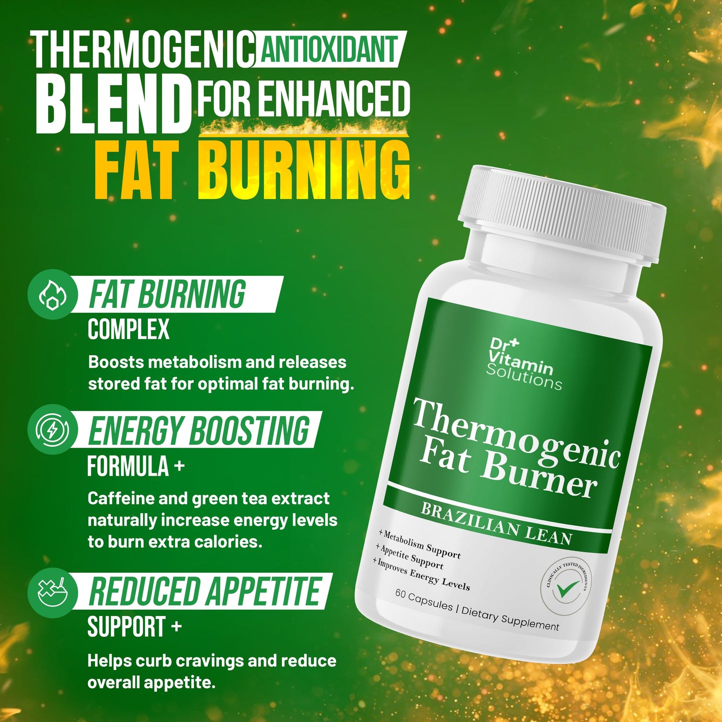 Thermogenic Fat Burner Brazilian Lean, Pills for Women, Waist Trimmer & Supplements for Bloating for Women & Men, 60 Capsules DR VITAMIN SOLUTIONS
