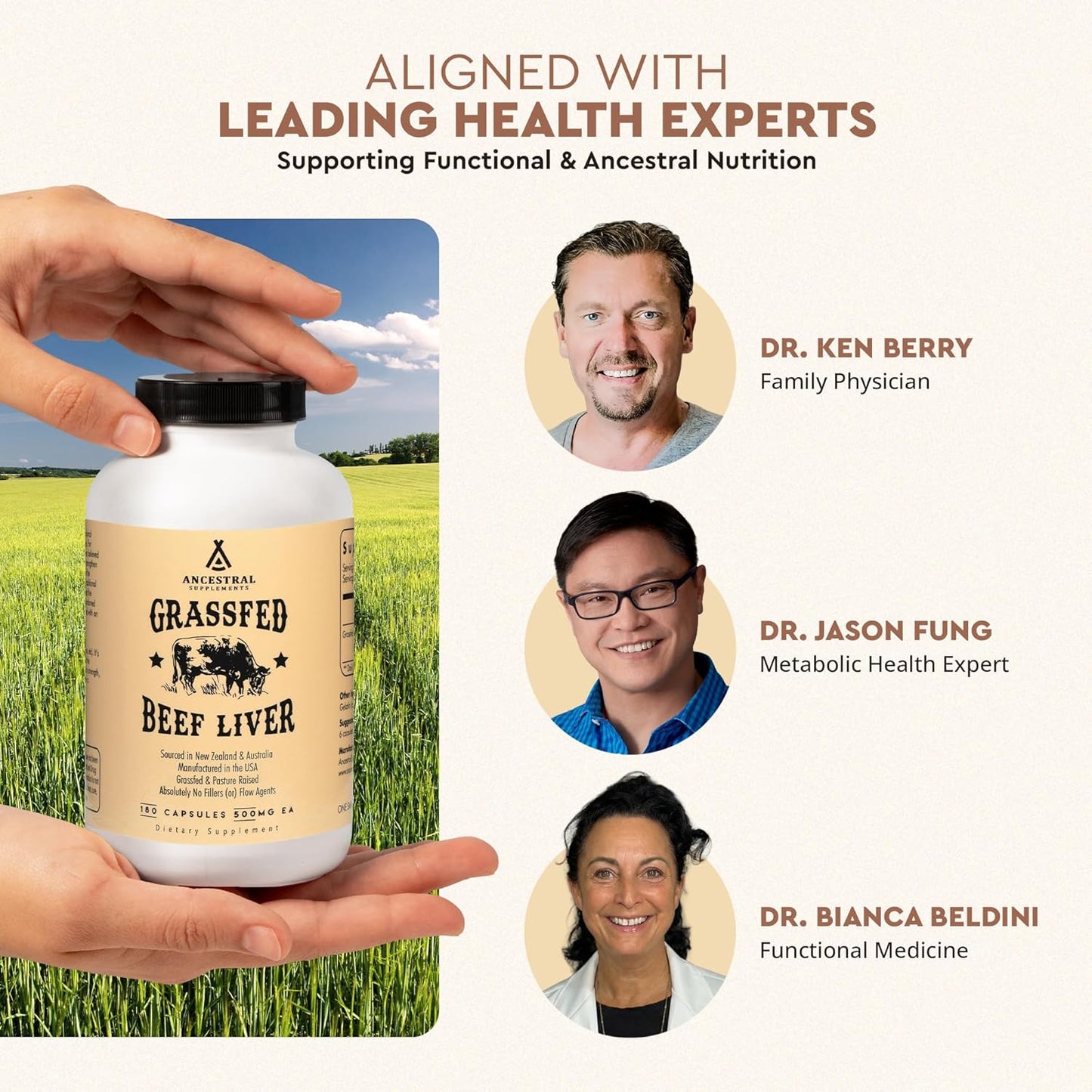 Ancestral Supplements Grass Fed Beef Liver 180 Capsules, Supports Energy Production, Detoxification, Digestion, Immunity and Full Body Wellness, Non-GMO, Freeze Dried Liver Health Supplement