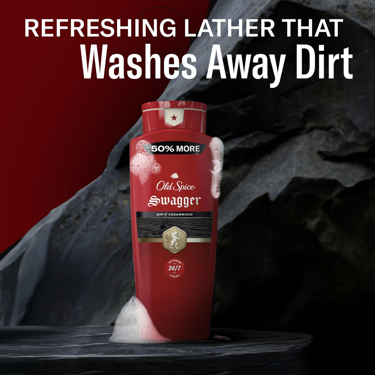 Old Spice Refreshing Body Wash for Men, 3X Defense, 24/7 Shower Fresh with Long Lasting Scent, Red Collection, Swagger with Cedarwood Scent, 24 oz (Pack of 2) Old Spice