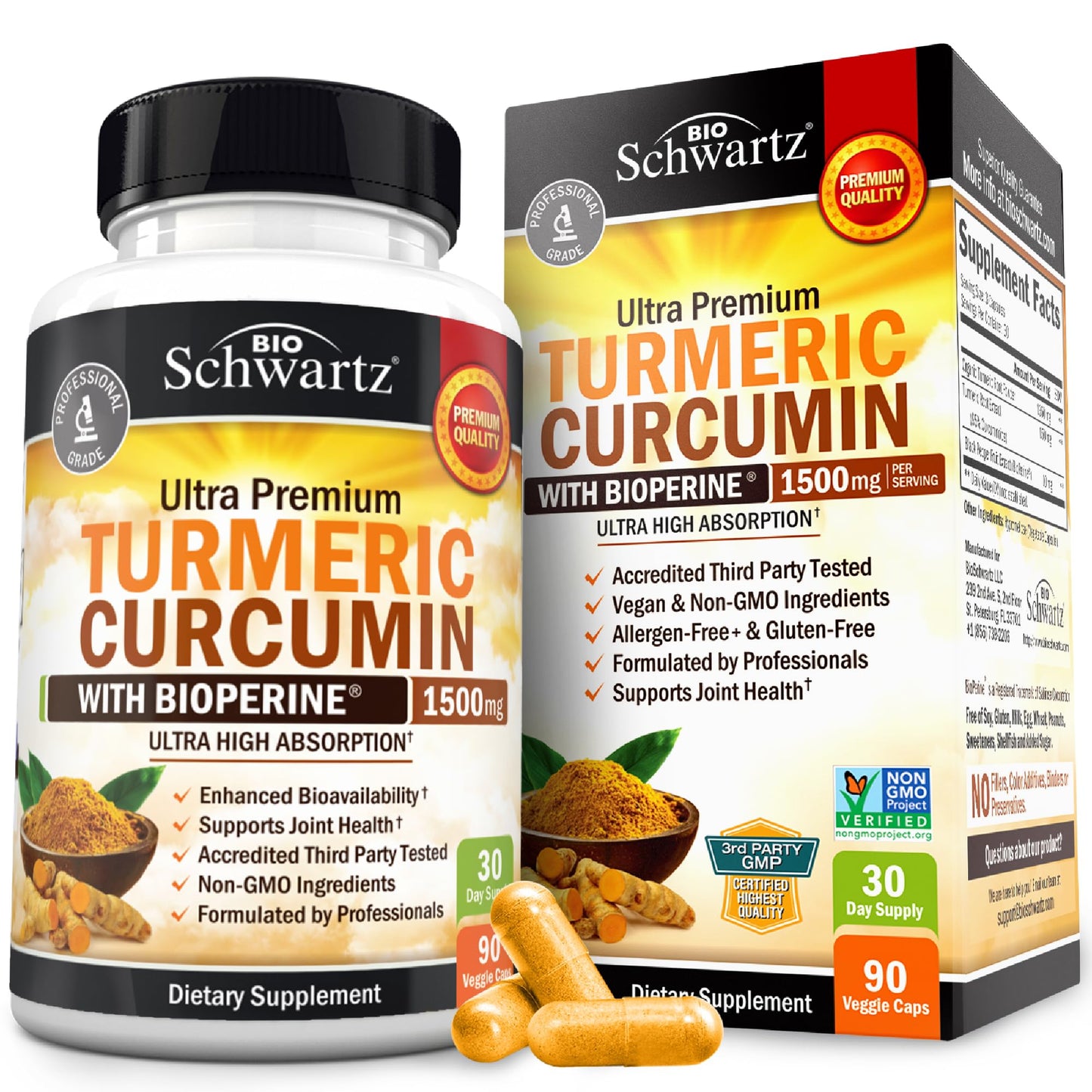 Turmeric Curcumin with Black Pepper Extract 1500mg - High Absorption Ultra Potent Turmeric Supplement with 95% Curcuminoids and BioPerine BioSchwartz