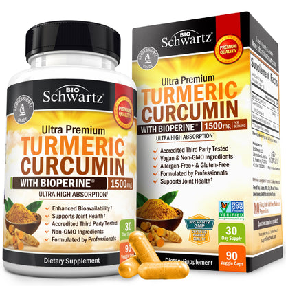 Turmeric Curcumin with Black Pepper Extract 1500mg - High Absorption Ultra Potent Turmeric Supplement with 95% Curcuminoids and BioPerine BioSchwartz