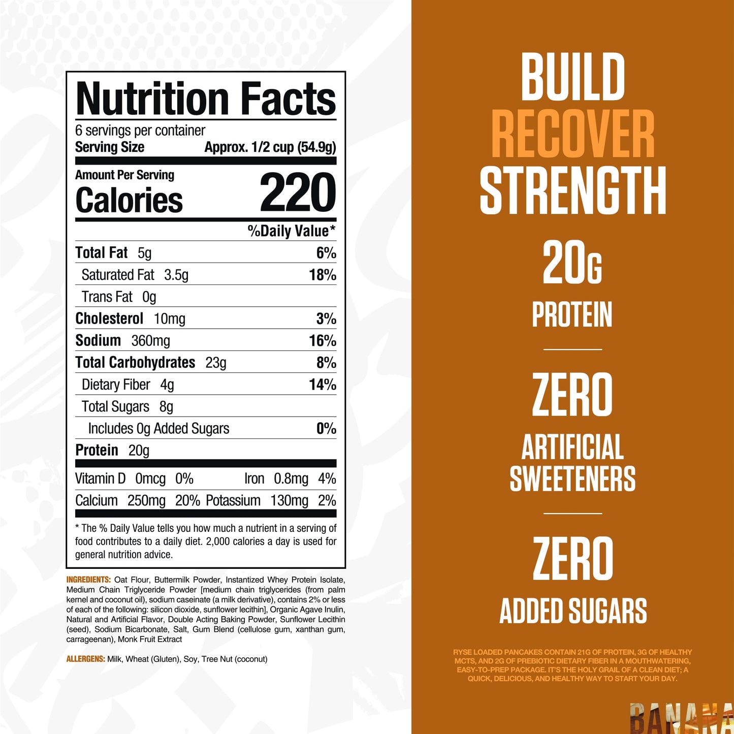 RYSE Loaded Protein Pancake & Waffle Mix - Buttermilk - Naturally Sweetened Breakfast with 21g Protein, 3g MCTs and 2g Fiber - No Added Sugar - High Protein Snack for Clean Energy - 6 Servings