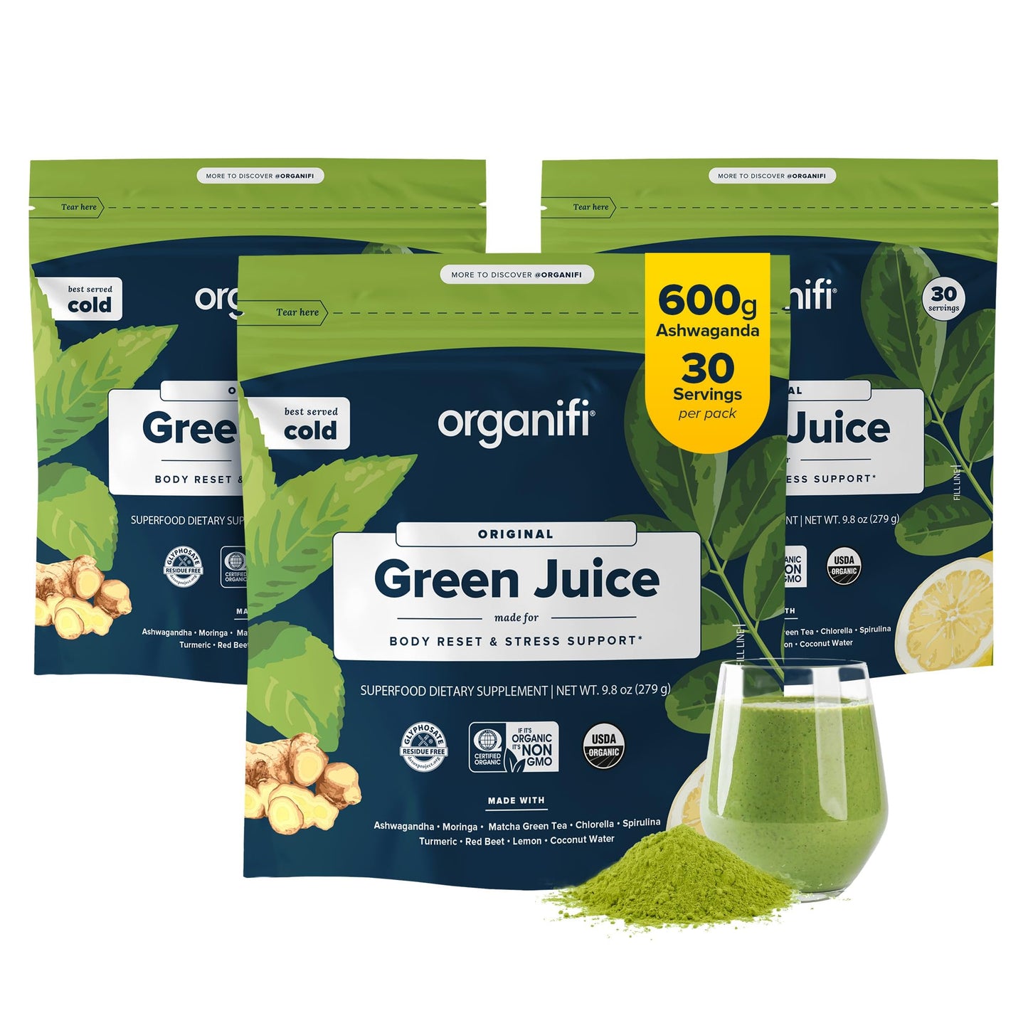 Organifi Green Juice - Powder Supplement with Organic Spirulina, Ashwagandha, and Chlorella - Helps Achieve Fitness Goals and Reduce Cortisol Levels, 30-Day Supply Gsupps Australia