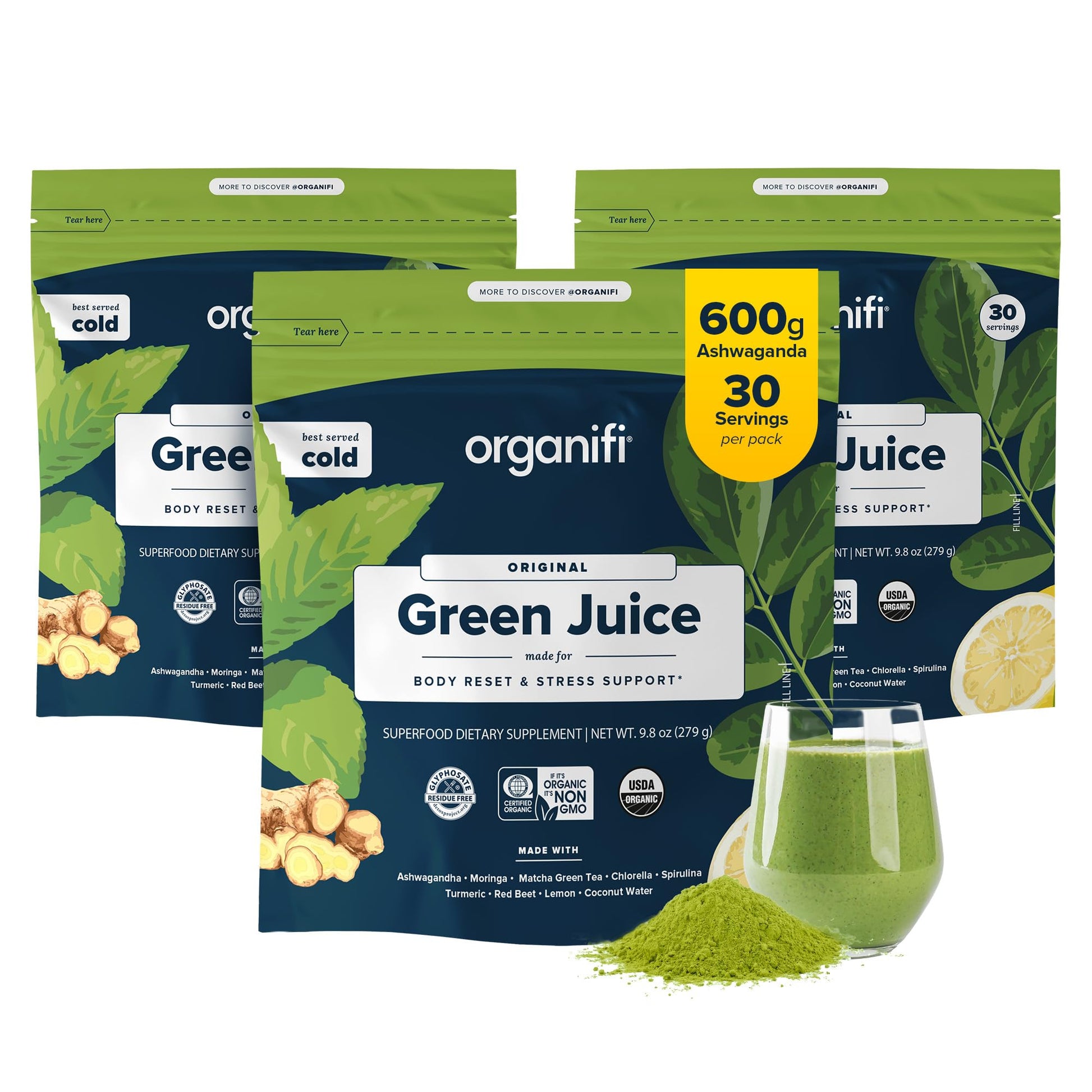 Organifi Green Juice - Powder Supplement with Organic Spirulina, Ashwagandha, and Chlorella - Helps Achieve Fitness Goals and Reduce Cortisol Levels, 30-Day Supply Gsupps Australia