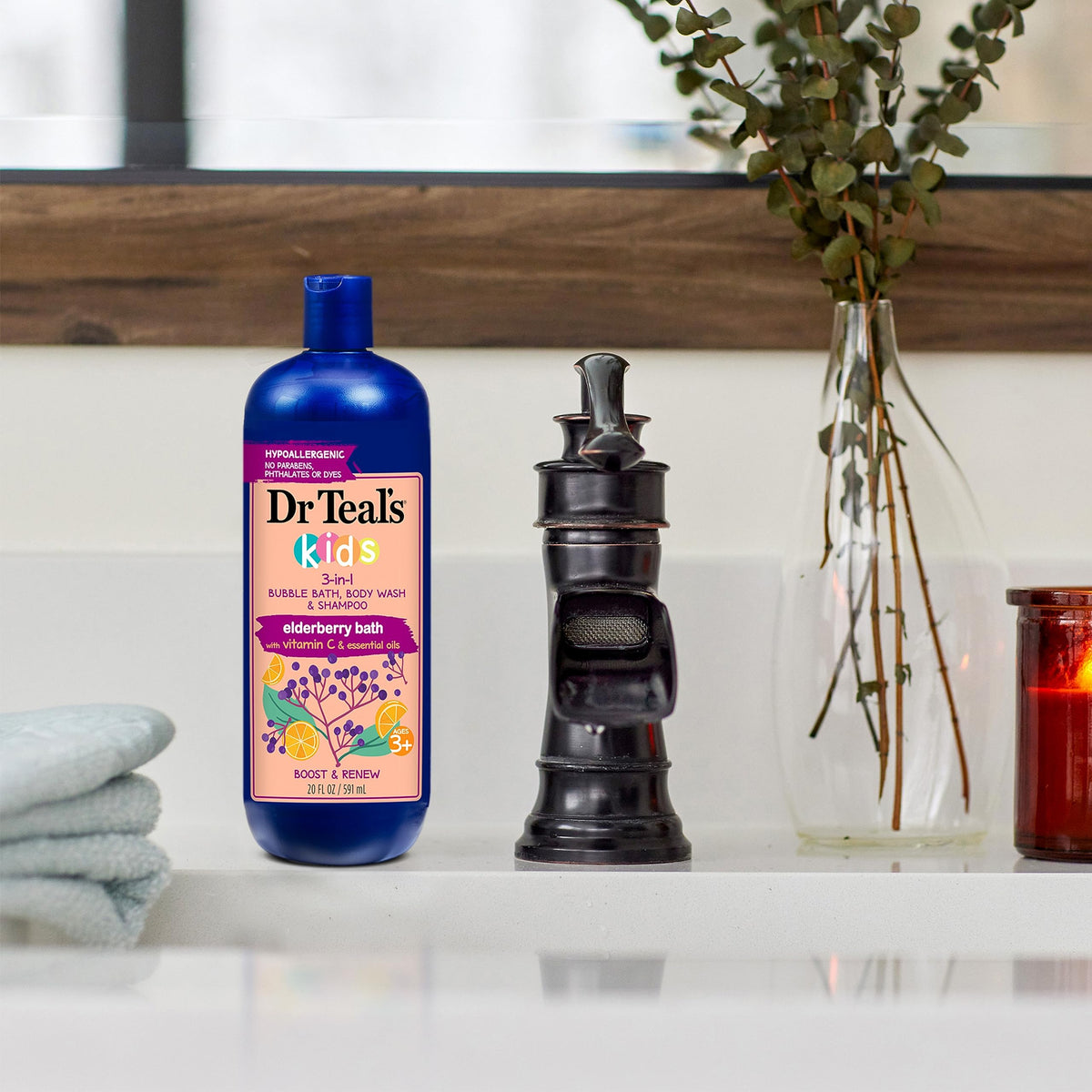 Dr Teal's Kids 3-in-1 Elderberry Bath: Bubble Bath, Body Wash & Shampoo, 20 fl oz Dr Teal's