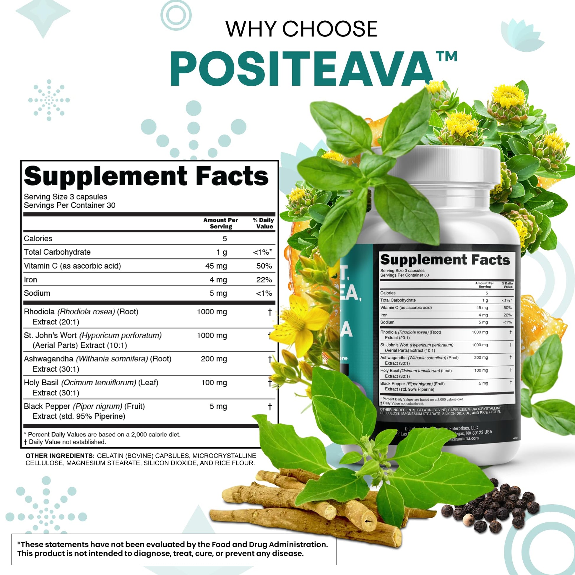Clean Nutraceuticals St Johns Wort Rhodiola Rosea Holy Basil Ashwagandha - Mood Support for Women and Men with Vitamin C & Black Pepper Extract - 90 Caps Clean Nutraceuticals buy australia supplements