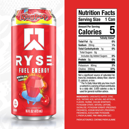 RYSE Fuel Energy Drink - Variety Pack - Sugar Free, Gluten Free & Vegan - 200mg Natural Caffeine, Taurine & Choline for Focus & Energy - No Artificial Colors - 16 fl oz Cans (12-Pack)