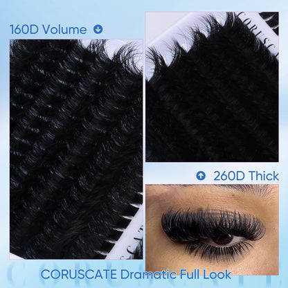 CORUSCATE Lash Clusters 160D+260D Eyelash Clusters 12-24mm Long Lash Extension Thick Cluster Eyelash Extensions Volume Strip Mink Lashes Cluster Dramatic Full Salon Look Mega Eyelashes CORUSCATE