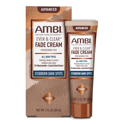 Ambi Even & Clear Advanced Fade Cream, Hydroquinone-free, Hyperpigmentation Treatment, Stubborn Dark Spot Corrector, Results In As Little As 2-3 Weeks, Niacinamide, Licorice Root Extract, PHA, 1 Fl Oz Ambi