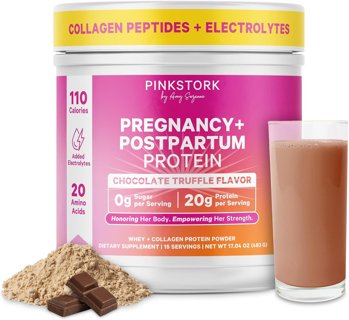 Pink Stork Pregnancy & Postpartum Protein Powder, 20g, Chocolate, 15 Scoops | Protein Powder for Women, 20g Whey & Collagen, Prenatal & Breastfeeding Nutrition, Energy, Recovery & Hydration Support