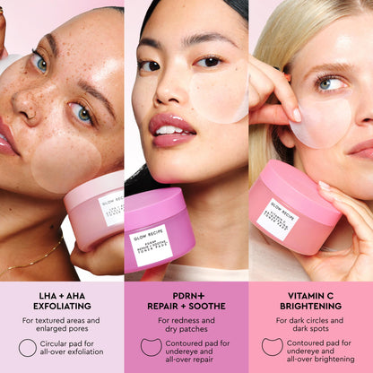 Glow Recipe Vitamin C Brightening Toner Pads - Korean Vitamin C Face Pads for Dark Circles Under-Eye and Cheeks - Light Face Exfoliator - Niacinamide, Caffeine, Guava - Fragrance-Free (60 Count) Glow Recipe