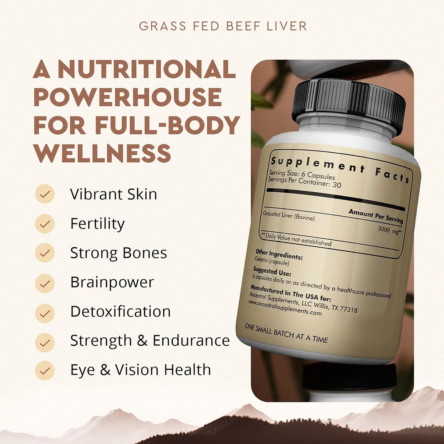 Ancestral Supplements Grass Fed Beef Liver Capsules, Supports Energy Production, Cleansing, Digestion, Immunity and Body Wellness, Non GMO, Freeze Dried Liver Support, 180 Capsules Bottle (3 Pack)