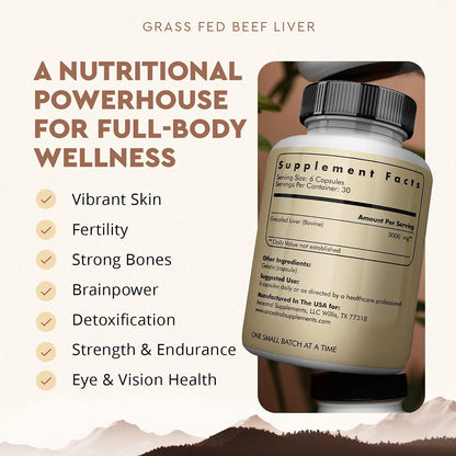 Ancestral Supplements Grass Fed Beef Liver Capsules, Supports Energy Production, Cleansing, Digestion, Immunity and Body Wellness, Non GMO, Freeze Dried Liver Support, 180 Capsules Bottle (3 Pack)