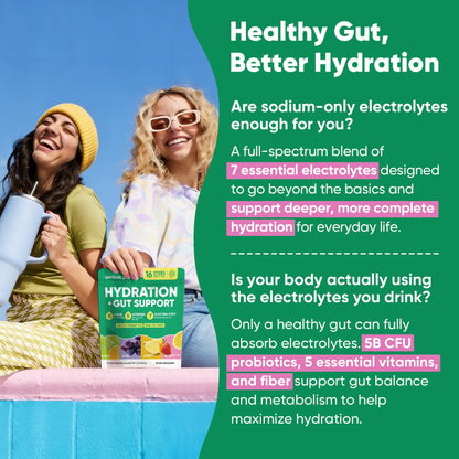 Venture Pal 2-in-1 Hydration Packets + Gut Health Electrolytes Powder - 7 Electrolytes & 5 Vitamins, Probiotics Venture Pal