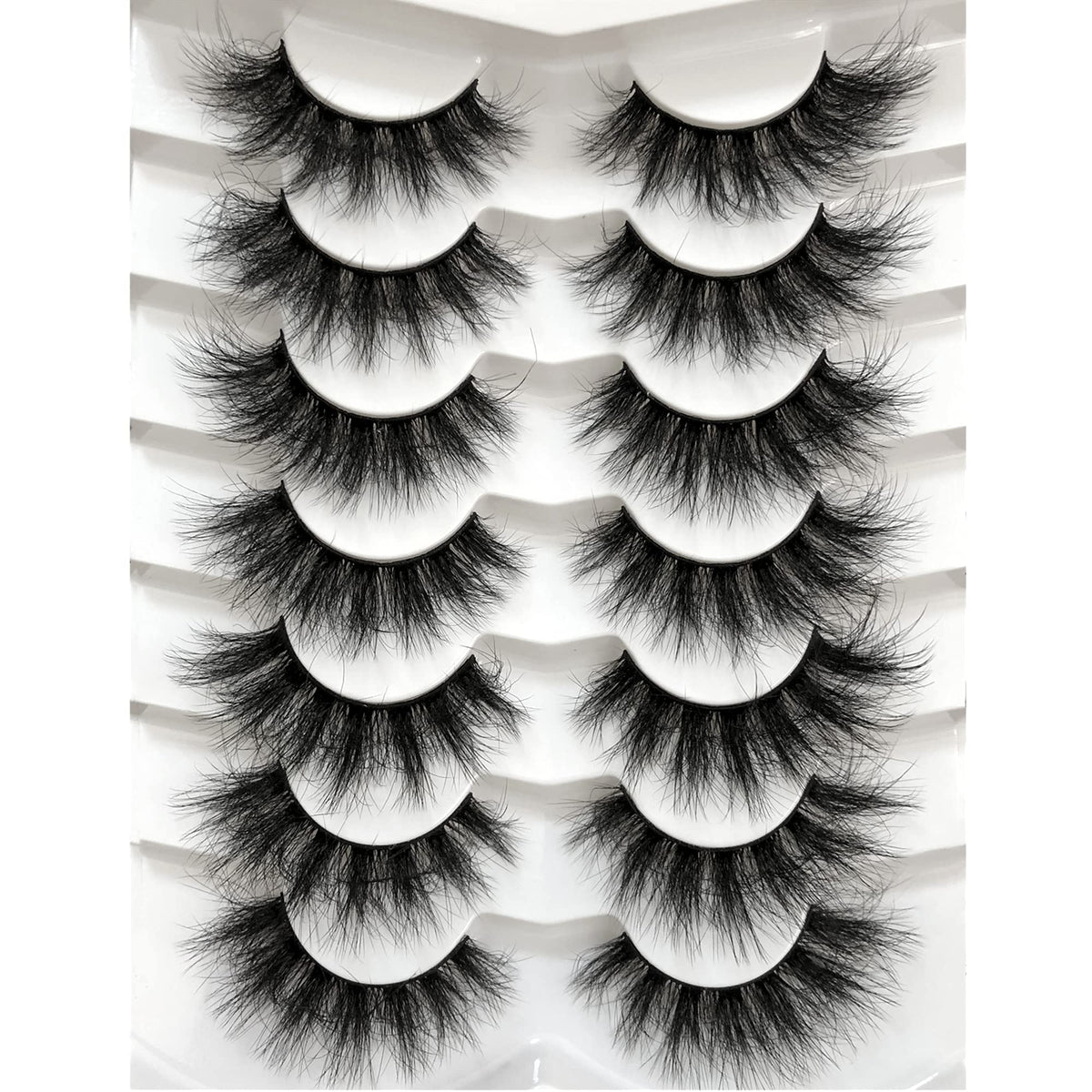 Pooplunch False Eyelashes Faux Mink Lashes Cat-Eye Look 18MM Wispy Long 8D Volume Fake Eyelash Strips 7 Pairs Pack Pooplunch