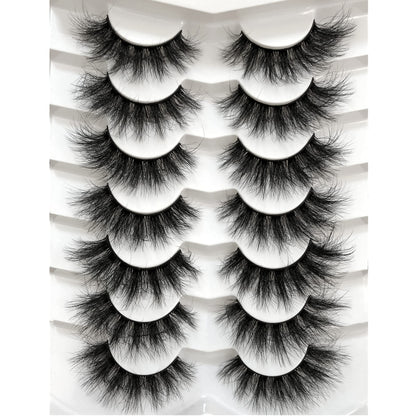 Pooplunch False Eyelashes Faux Mink Lashes Cat-Eye Look 18MM Wispy Long 8D Volume Fake Eyelash Strips 7 Pairs Pack Pooplunch