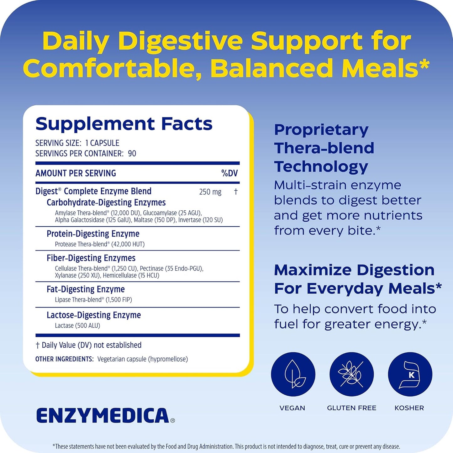 Enzymedica Digest Complete - Helps Gas & Bloating - 90 Caps Gsupps Australia