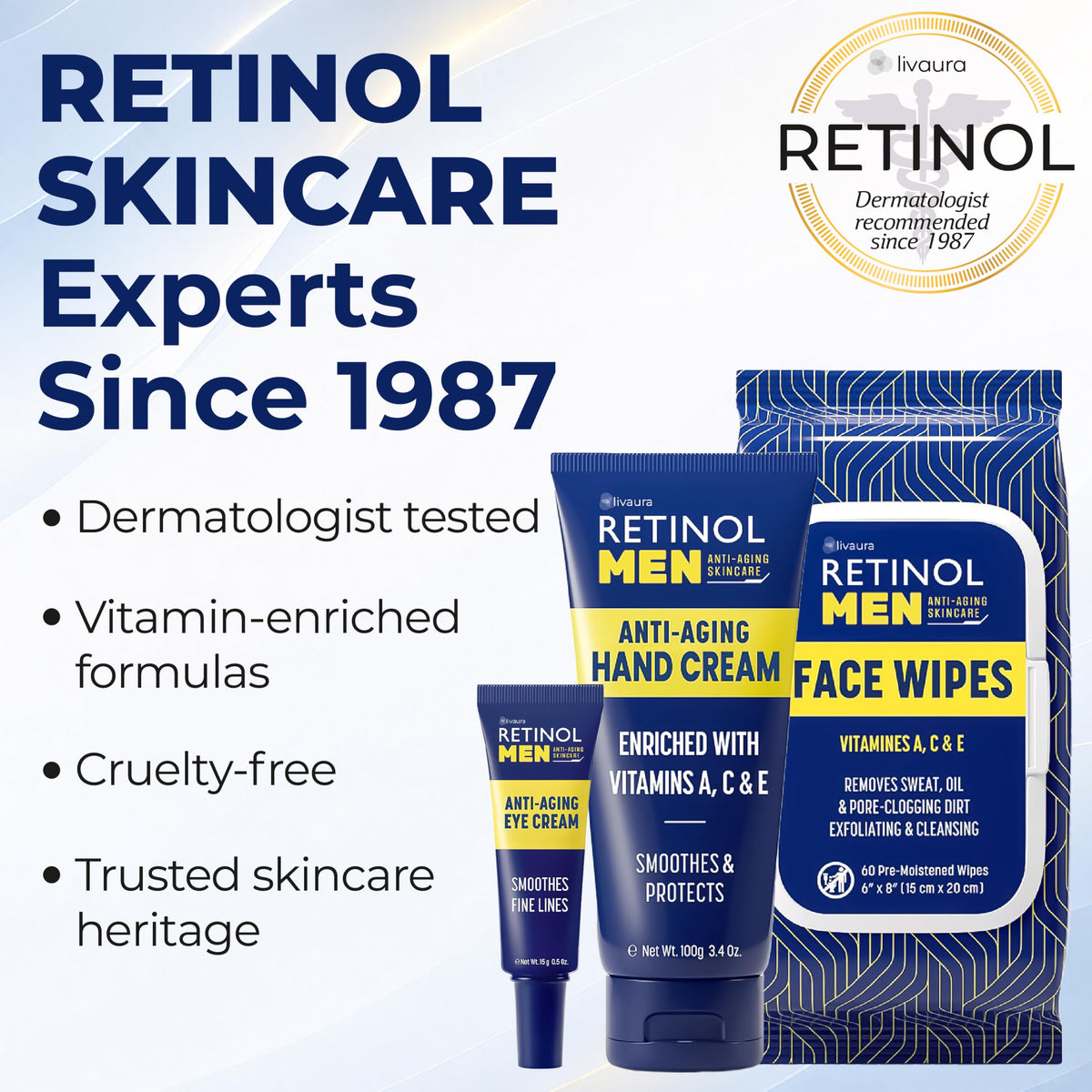 LIVAURA Retinol Face Wipes for Men - Facial Cleansing Wipes for Oily Skin Retinol