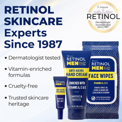 LIVAURA Retinol Face Wipes for Men - Facial Cleansing Wipes for Oily Skin Retinol