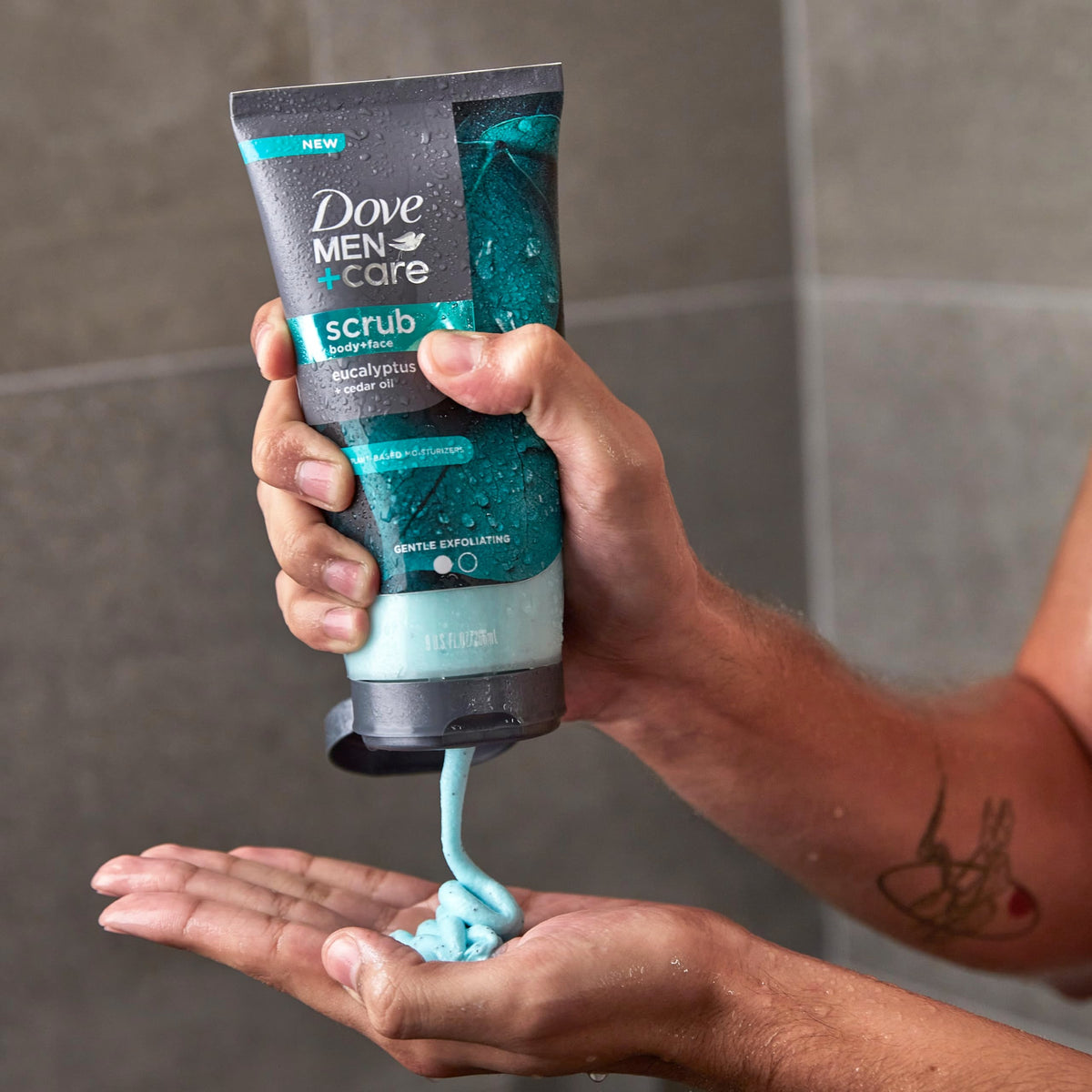 DOVE MEN + CARE Body and Face Scrub Eucalyptus Deeply Exfoliates for Hydrated & Nourished Skin 100% Gentle Cleanser, No Sulfate Cleansers or Parabens 9 oz DOVE MEN + CARE