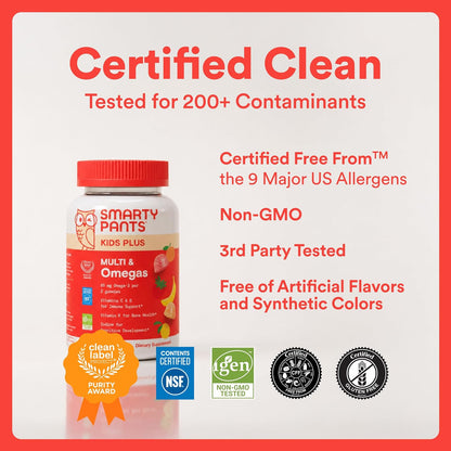 SmartyPants Kids Multivitamin Gummies with Omega 3 DHA/EPA, Vitamins D3, C, B12, B6, A, K, and Zinc, Gluten Free, Clean Label, Three Fruit Flavors, 60 Gummies (30 Day Supply) Gsupps Australia