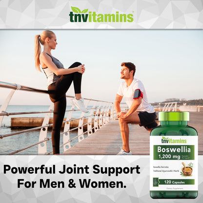 tnvitamins Boswellia Extract Capsules, 120 Count | 1,200 mg Per Capsule | 65% Boswellic Acids + 10:1 Concentrated Extract | Boswellia Serrata tnvitamins