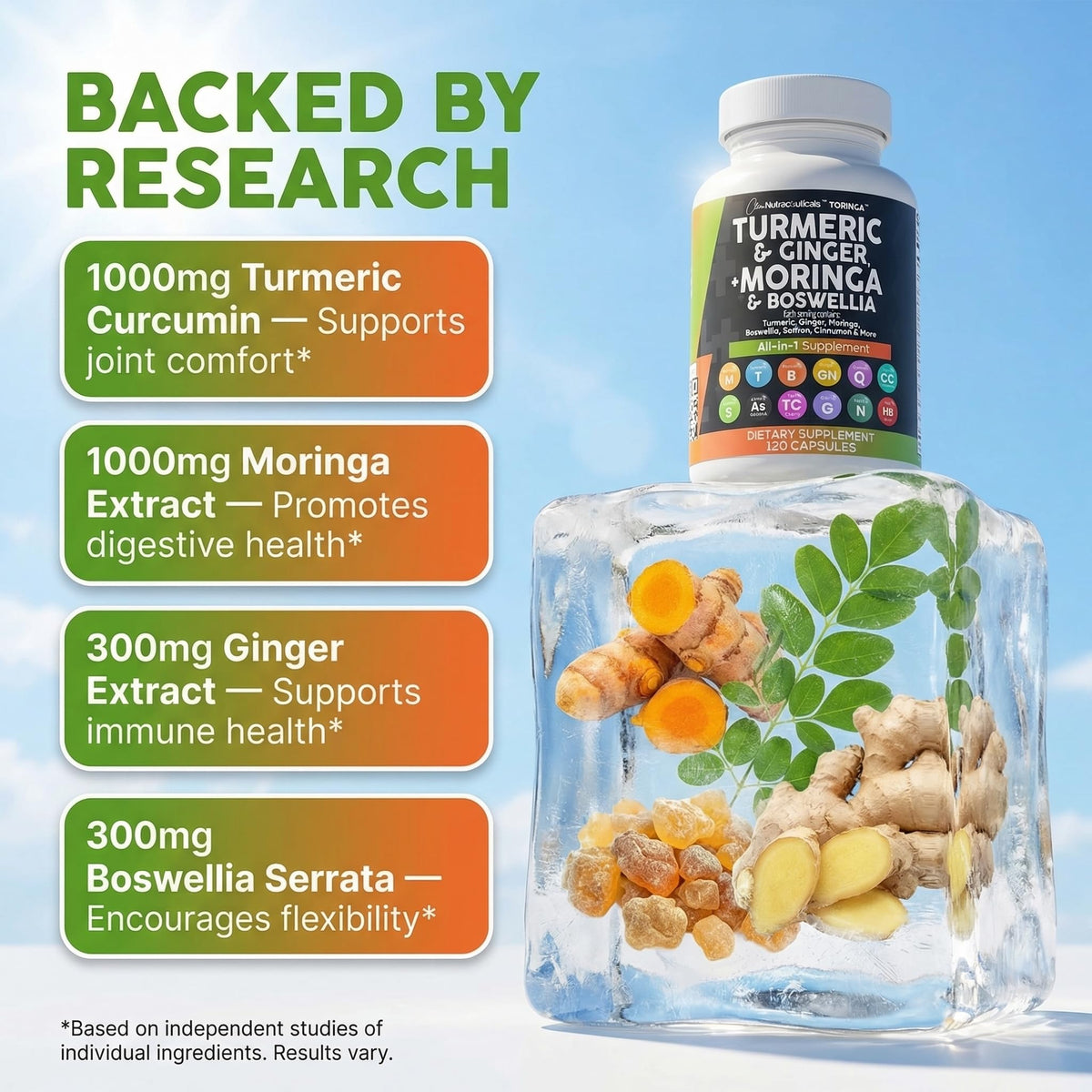 Clean Nutraceuticals Turmeric Moringa Supplement | Ginger Boswellia Saffron - Supplement for Women and Men with Ceylon Cinnamon Clean Nutraceuticals