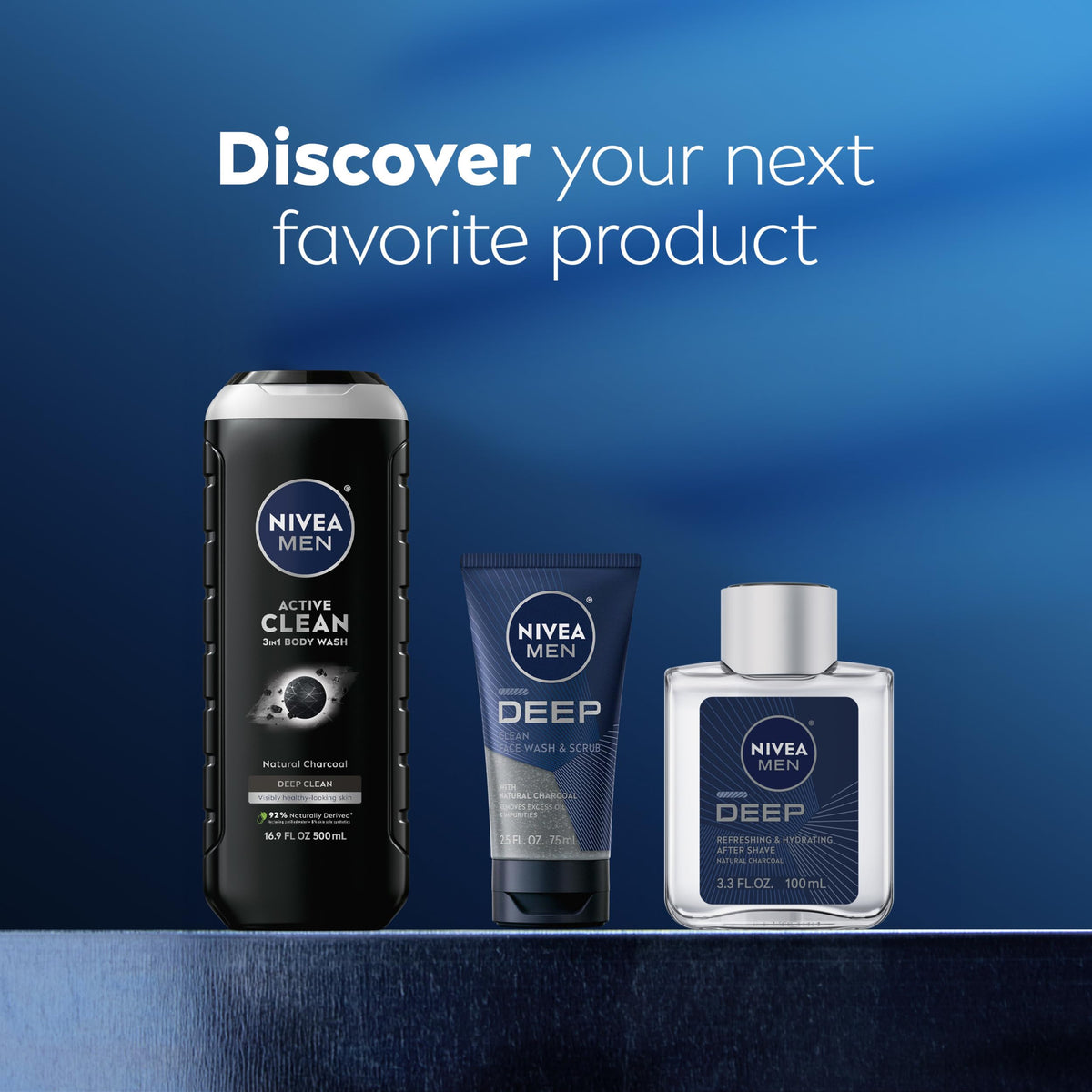 NIVEA MEN Active Clean 3-in-1 Body Wash, Mulitpack, 3 x 16.9 FL OZ NIVEA MEN
