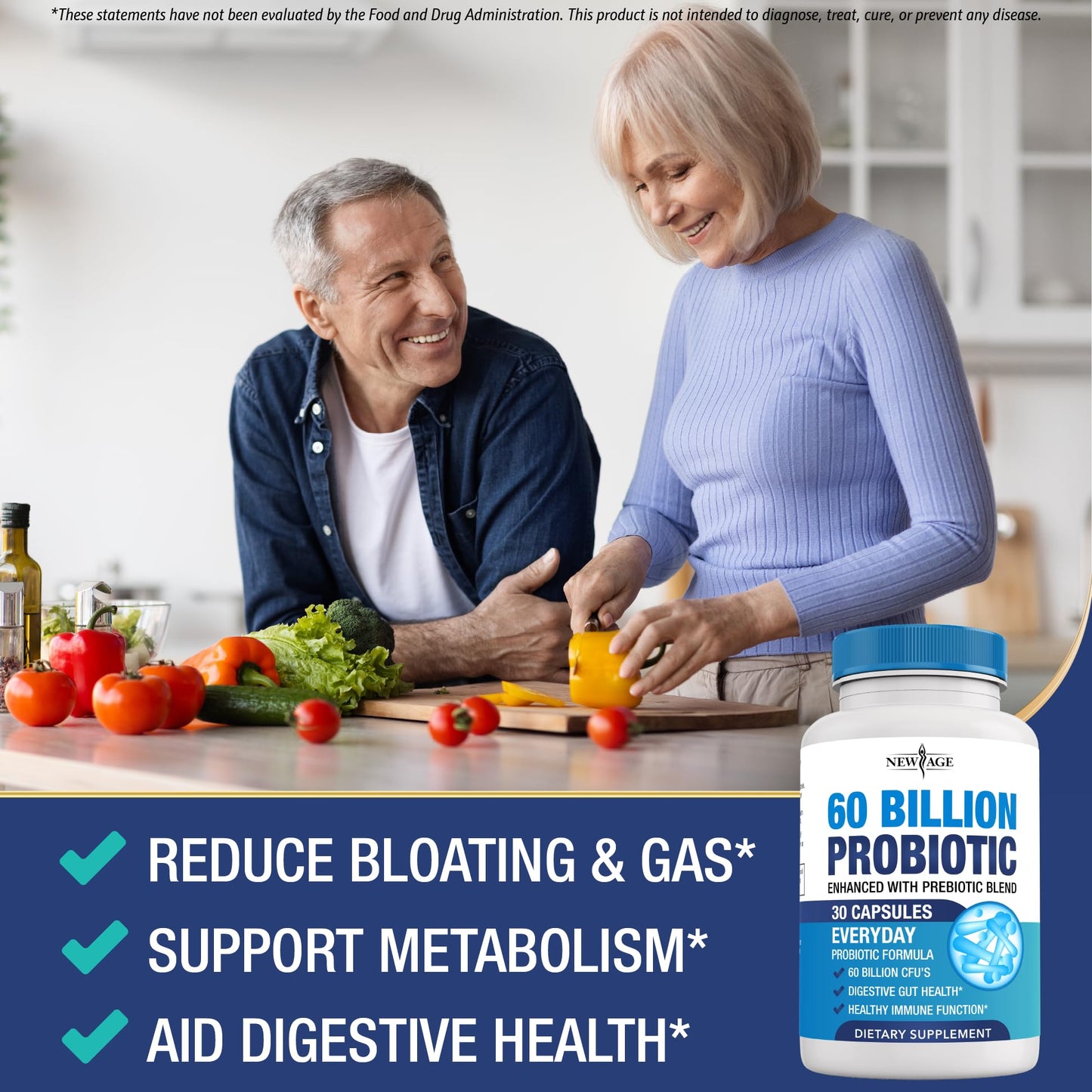 Probiotics 60 Billion CFU with Prebiotic Formula - Probiotics for Women and Men and Adults, 100% Natural Digestive Enzymes, NEW AGE