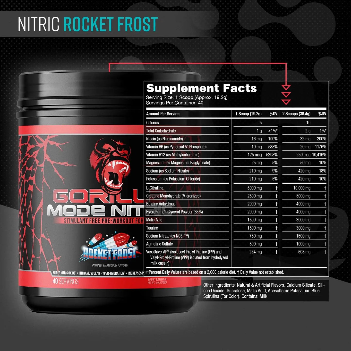 Gorilla Mode Nitric Upgraded Stimulant Free Pre-Workout – Best Tasting and Most Effective Stimulant Free Pre-Workout/Massive Pumps · Vasodilation · Power / 768 Grams (Rocket Frost) Gorilla Mind