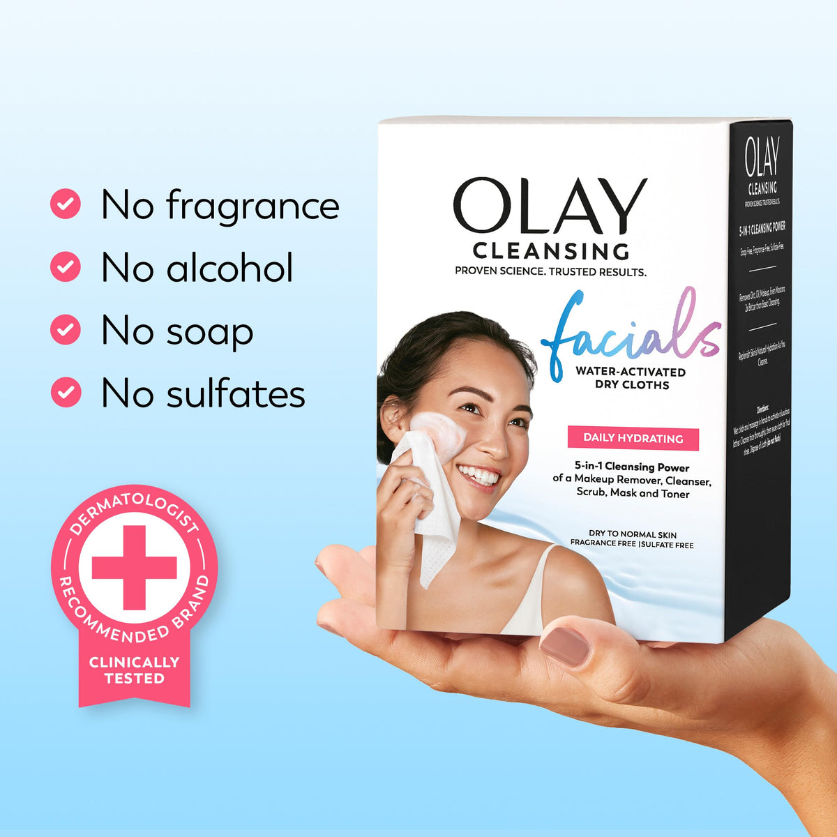 Olay Makeup Remover Wipes, Daily Facials Hydrating Face Cleanser for Normal to Dry Skin, Alcohol & Fragrance Free, Soft Face Wash Towels, Travel Essentials for Women, Convenient Dry Cloths, 66 ct Olay