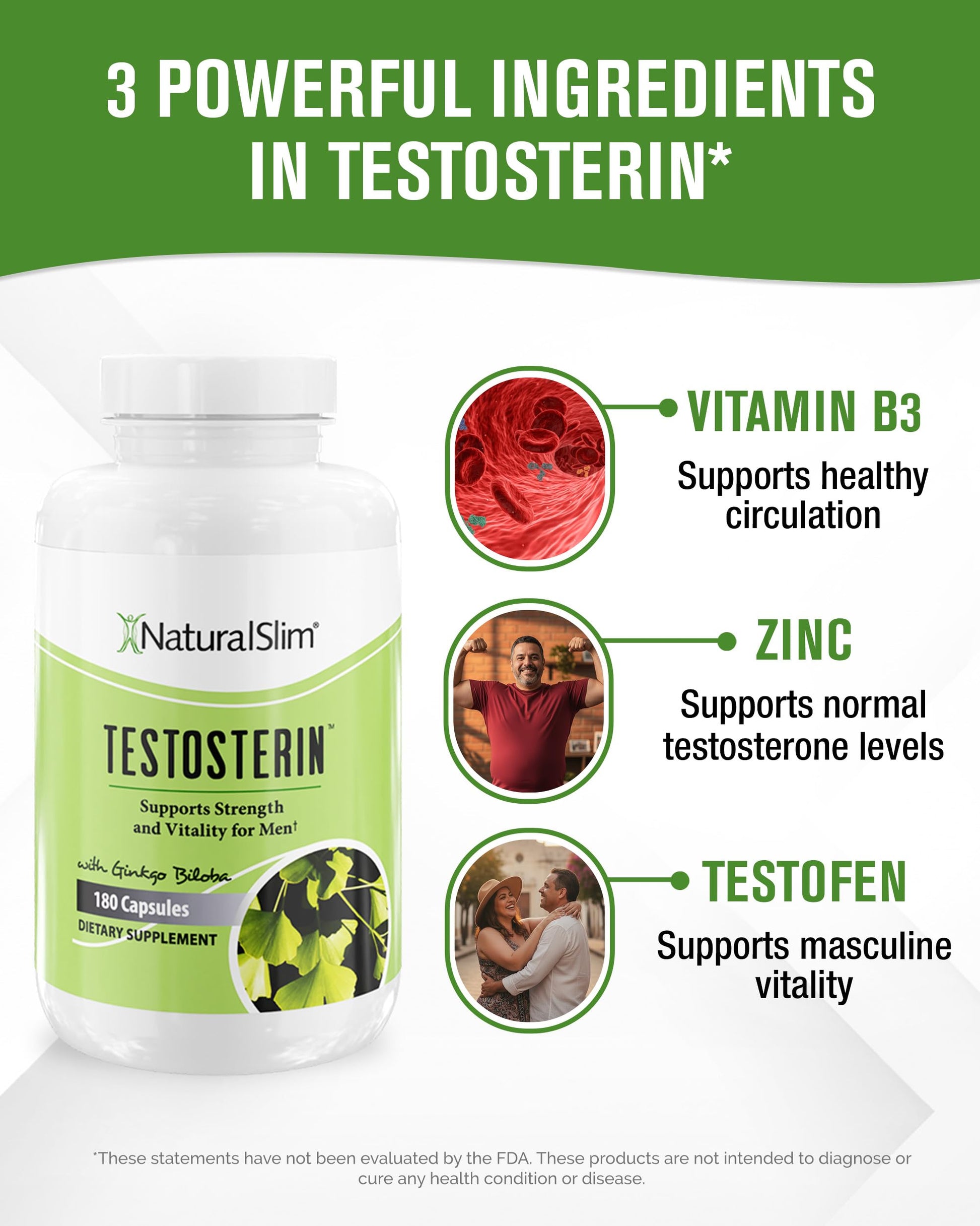 NaturalSlim Natural Booster for Men - Male Enhancing Supplement with Ginkgo Biloba, L Arginine, Zinc, Vitamin B3, & Testofen for Energy, Muscle Builder & Metabolism - 180 Capsules NaturalSlim buy australia supplements