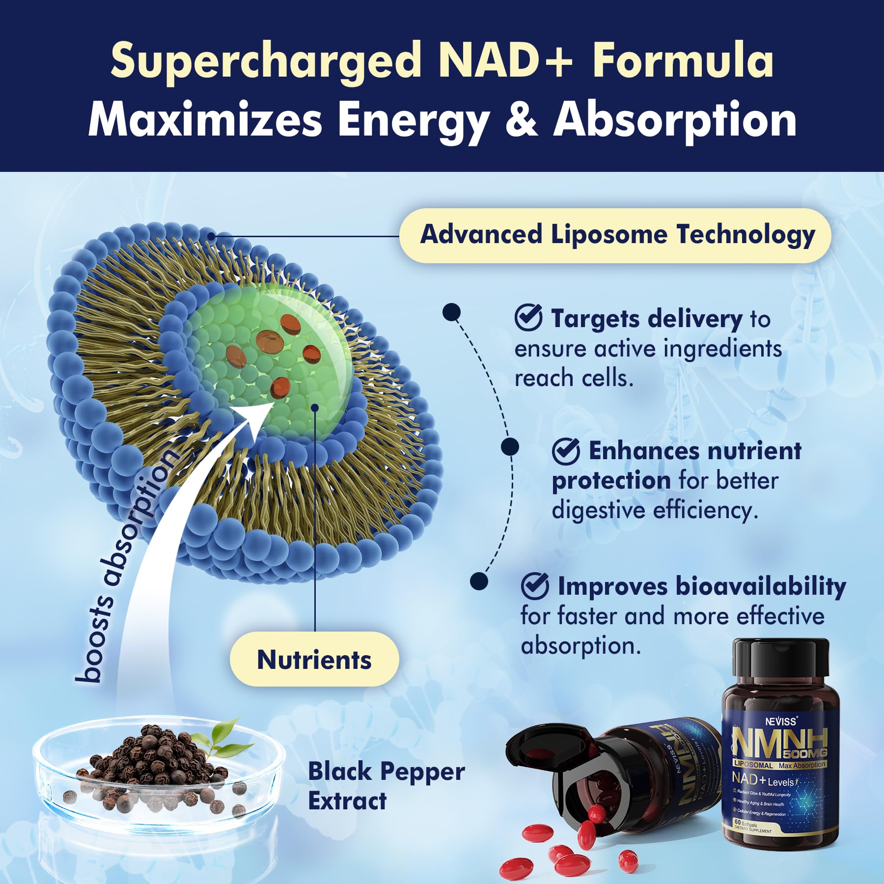 2Pack NAD+ Supplement, Next-Gen NMNH Liposomal 500mg, NR NMN Supplement Alternative, High Absorption NAD+ with Curcumin, Niacinamide for Cellular Energy, DNA Repair, Healthy Aging, 120 Softgels NEVISS buy australia supplements