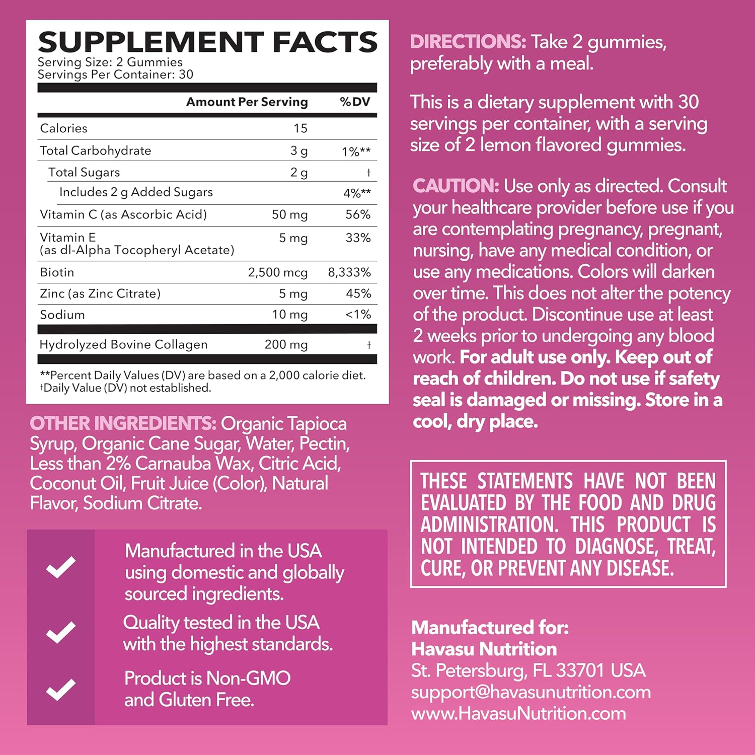Collagen Gummies With 2500 mcg Biotin, Hair Skin & Nail Support, Lemon | For Women & Men with Biotin, Zinc, Vitamin C & E, Hydrolyzed Collagen, Lemon Flavor, 30 Servings, Hair, Skin & Nail Support Gsupps Australia