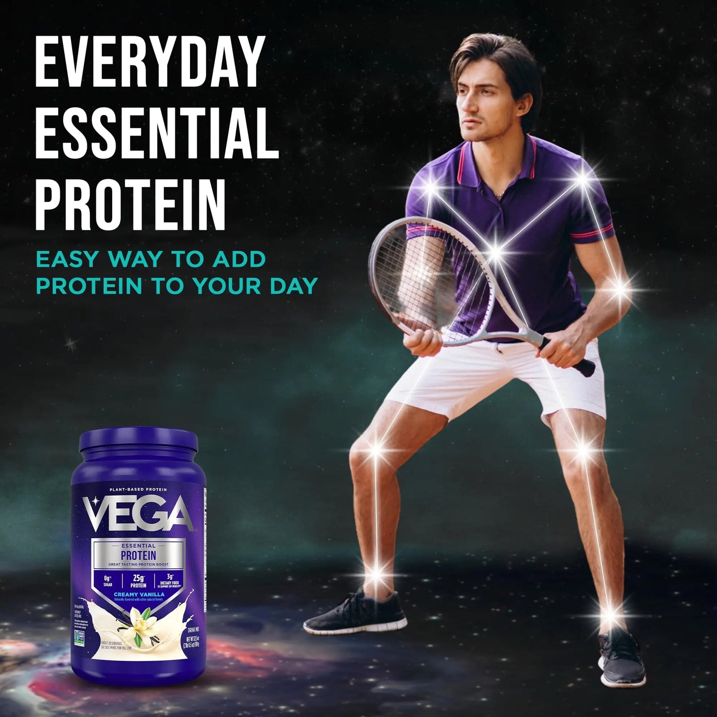 Vega Essential Protein – 25g Plant Based Protein Powder, Creamy Vanilla, Vegan for a Dairy-Free Vanilla Shake – Large Tub, 32.5oz (20 Servings) Vega