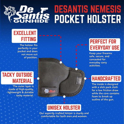 DeSantis Nemesis - Gun Pocket Holsters for Concealed Carry, Concealed Pocket Holster for Pistols, Revolvers, Soft, Designed for Comfort & Discreet Carry, Ambidextrous Gsupps Australia