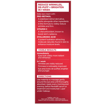 L'Oreal Paris Revitalift Triple Power Anti-Aging Eye Cream, Pro Retinol, Hyaluronic Acid & Vitamin C, Reduce Wrinkles & Puffiness 0.5 fl. oz. L'Oreal Paris
