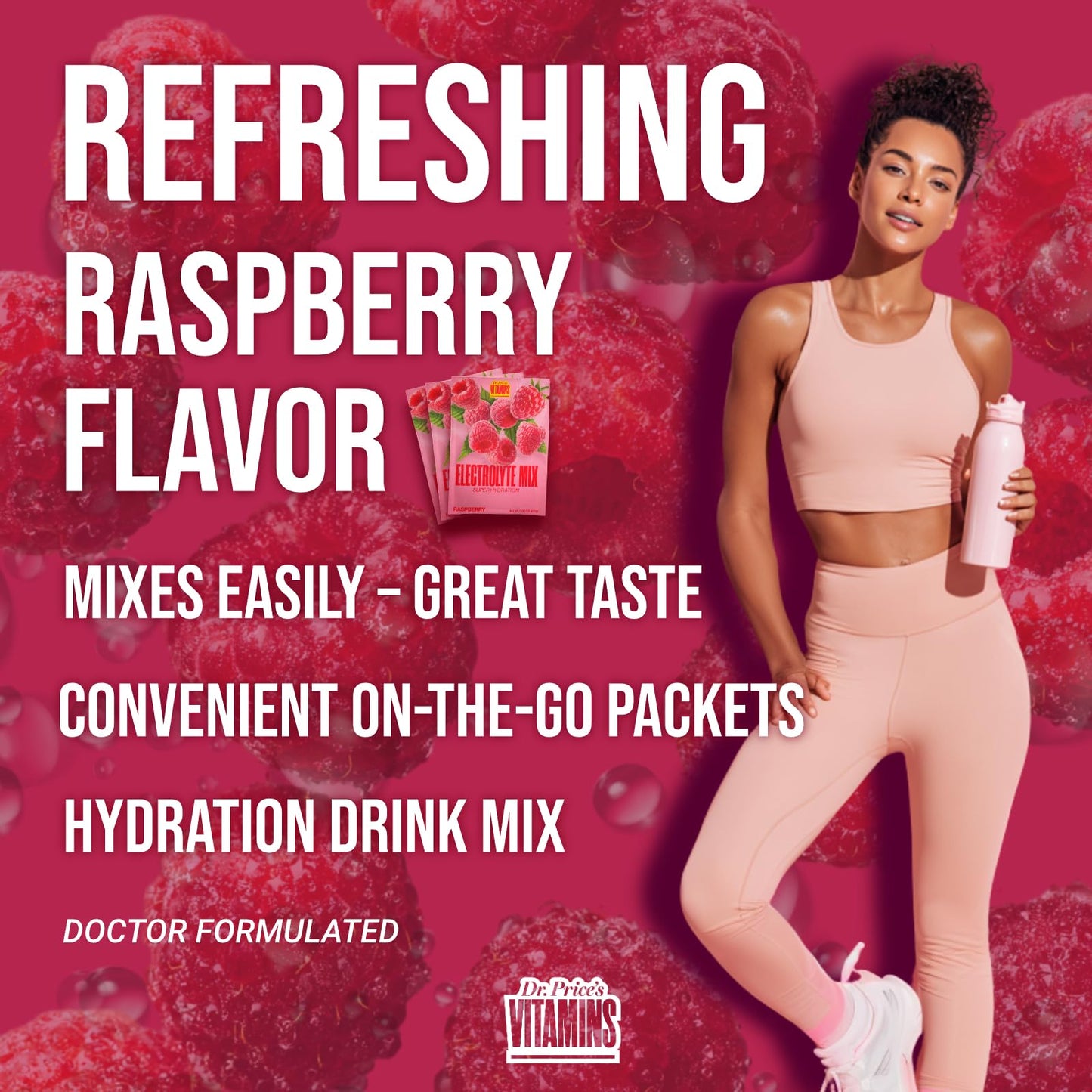 Dr. Price’s Electrolytes Hydration Powder Packets – Raspberry, 30 Packs | Sugar Free Electrolyte Drink Mix, 72+ Trace Minerals, Manganese | Keto Electrolytes, Dr. Price's Vitamins