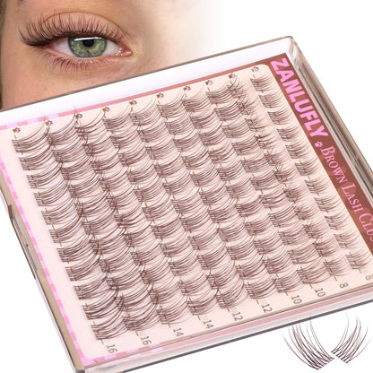Brown Lash Clusters Natural Eyelash Clusters Invisible Band Brown Lash Extension C Curly Dark Brown Wispy Lash Extension DIY Individual Eyelash Extension by zanlufly zanlufly