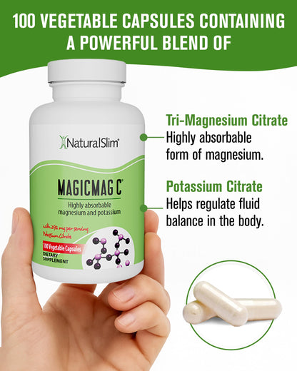 MagicMag C by NaturalSlim, Magnesium Citrate Capsules for Muscle Relaxation, Sleep Quality, Nerve Function & Electrolyte Support, Daily Magnesium Supplement NaturalSlim