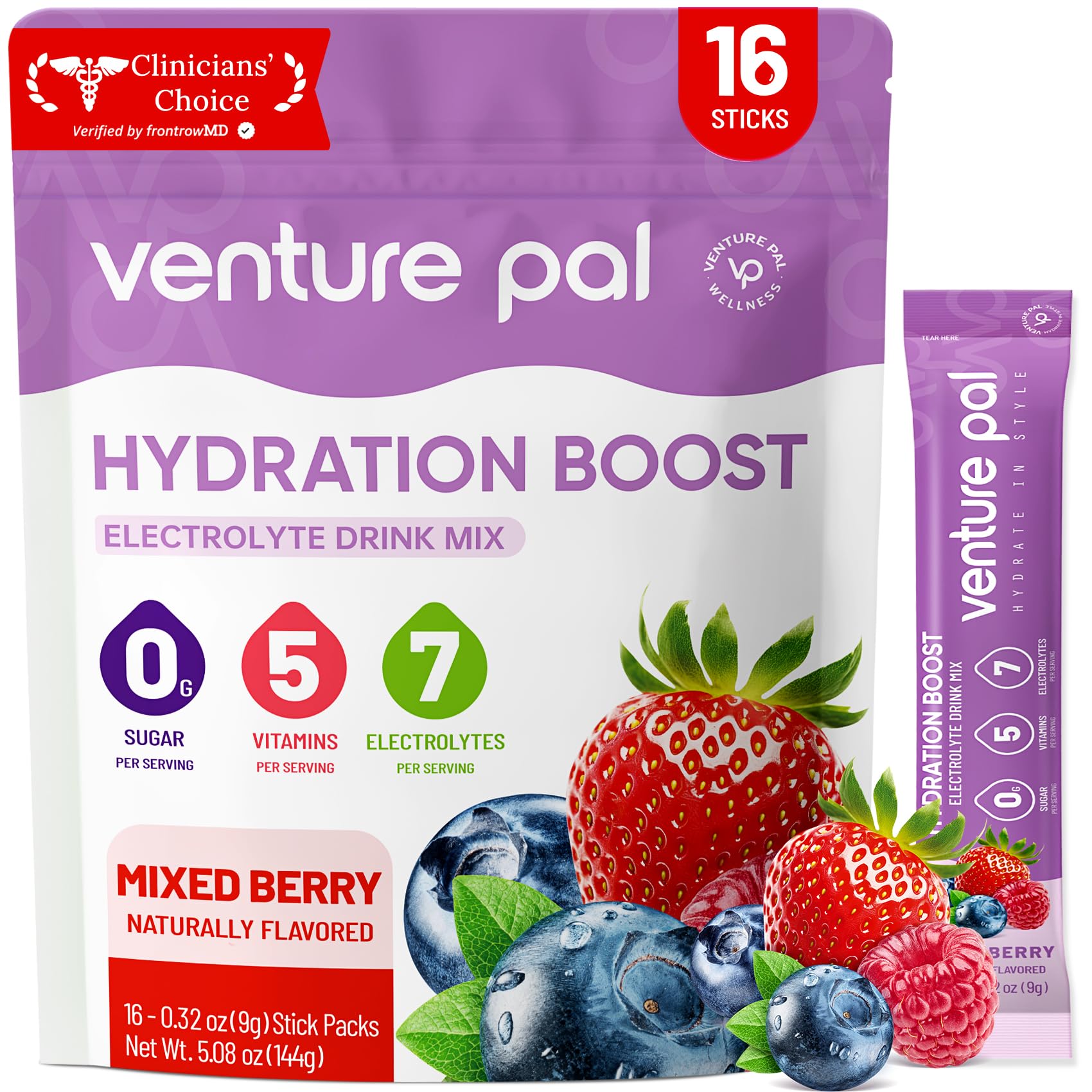 Venture Pal Sugar Free Electrolyte Powder Packets - Liquid Daily IV Hydration Packets | Electrolytes Drink Mix with 5 Vitamins & 7 Electrolytes | Keto Friendly | Non-GMO | Certified Vegan | 16 Sticks Venture Pal buy australia supplements