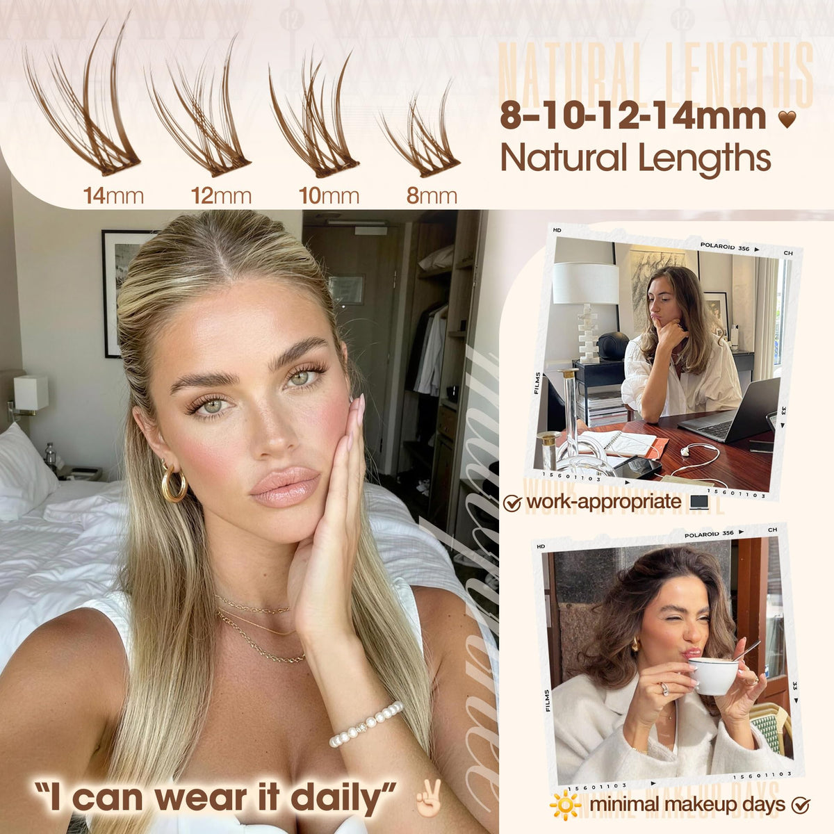 Brown Lash Clusters 8-14MM Wispy Natural Eyelash Extensions 216Pcs Short Dark Brown Cluster Lash Extensions C Curve Brown Band For Daily Wear, Natural Enhancement, Easy to Apply (Flit) Mavphnee