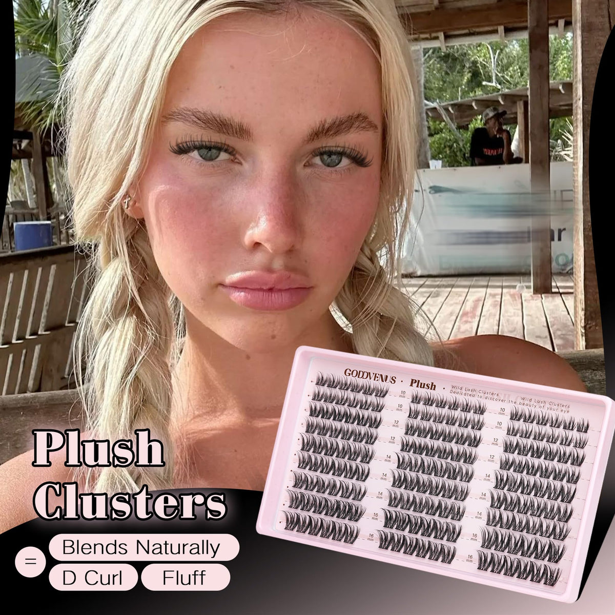 Goddvenus Plush Lash Clusters Natural Wispy Cluster Eyelash Extensions, Fluffy DIY Lash Extension at Home for Natural Look, D Curl Individual Eyelashes Goddvenus
