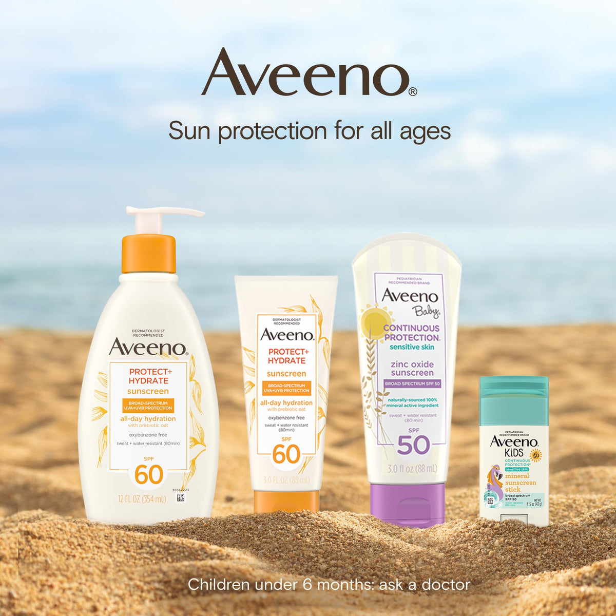Aveeno Protect + Hydrate Sunscreen Lotion for Body & Face with Prebiotic Oat, SPF 60 Broad Spectrum Sunscreen, Paraben, & Oil Free, Water & Sweat Resistant (80-min) for Sensitive Skin, 12 FI Oz Aveeno