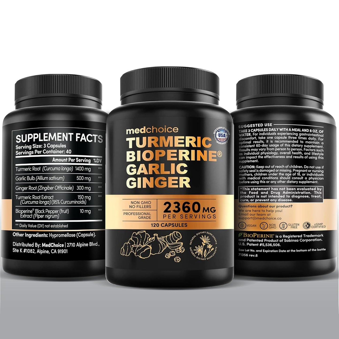 4-in-1 Turmeric Joint Support Supplements with Garlic and BioPerine - 2360 mg High Potency Herbal Blend for Mobility, Everyday Flexibility, Digestive Comfort MEDCHOICE