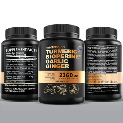 4-in-1 Turmeric Joint Support Supplements with Garlic and BioPerine - 2360 mg High Potency Herbal Blend for Mobility, Everyday Flexibility, Digestive Comfort MEDCHOICE